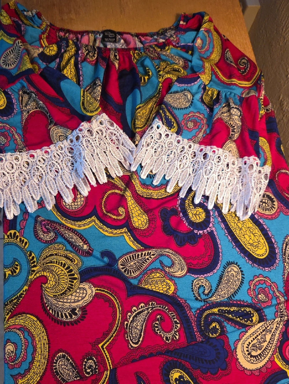 WinWin Paisley Off-Shoulder Tunic in Pink and Turquoise